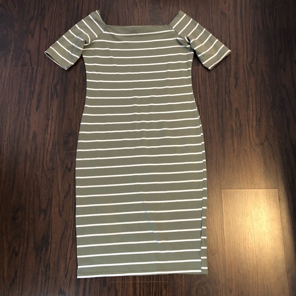 Love J dress off shoulder green striped size large